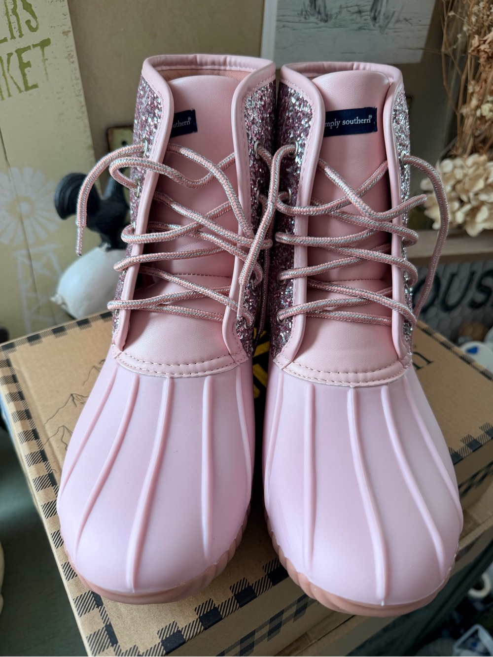 Simply Southern Pink Glitter Duck Boots - Picture 10 of 13